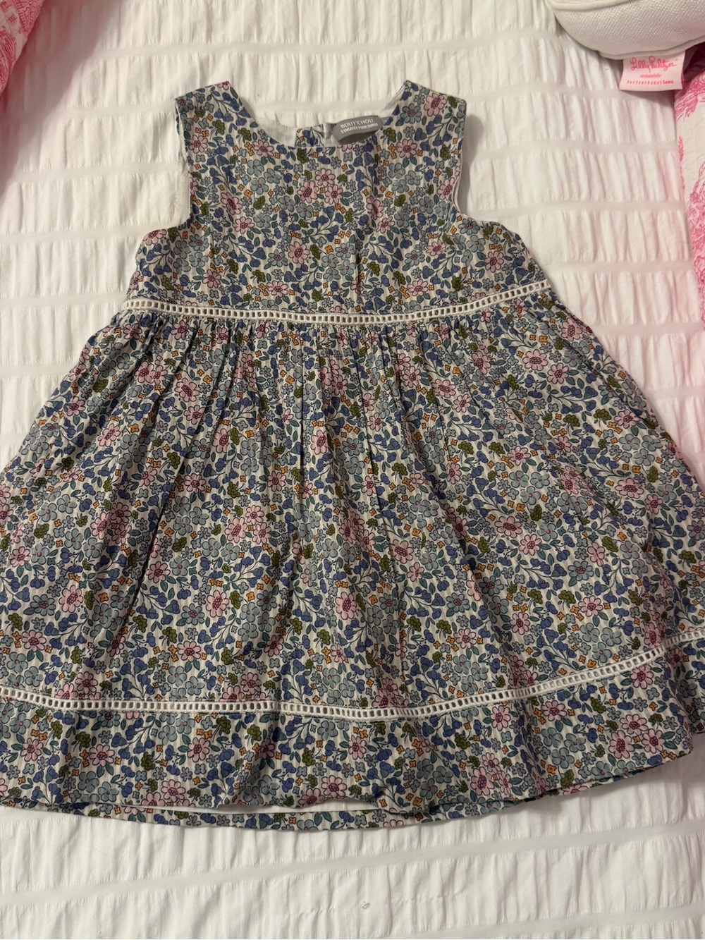From France! Casual Floral Cotton Dress for Girls - Blue Multi